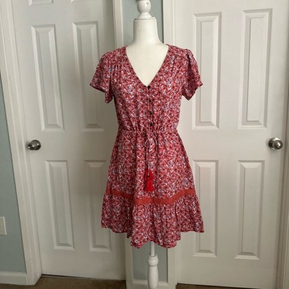 Knox Rose Red Floral Above the Knee Side Pockets Dress Size XS - Picture 6 of 6